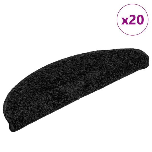 Tapetes de escada 20 peças 56x17x3 cm pretos semicirculares