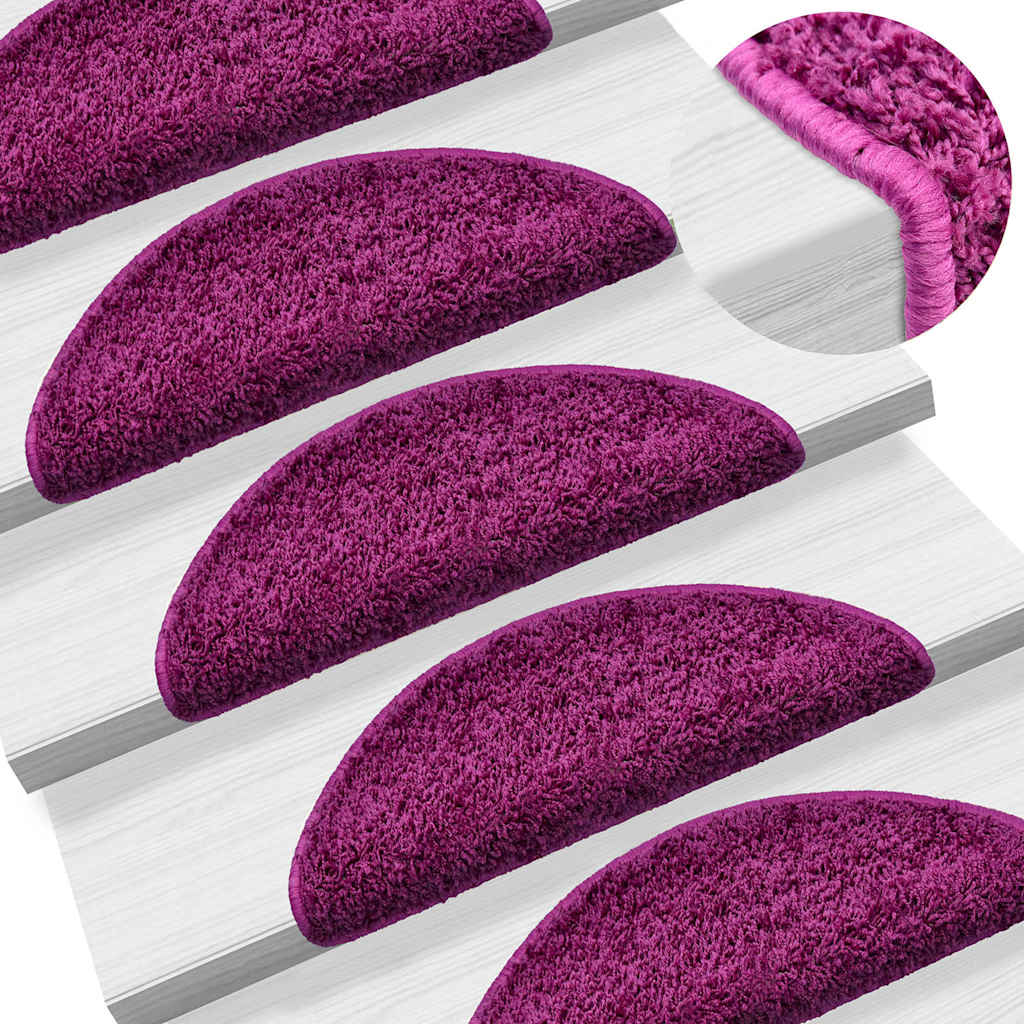 Tapetes de escada 20 peças 56x17x3 cm violeta semicircular