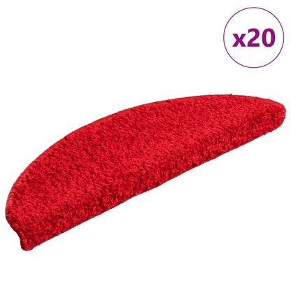 Tapetes de escada 20 peças 56x17x3 cm vermelho semicircular