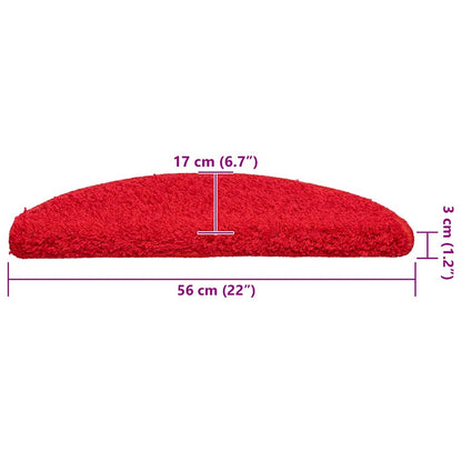 Tapetes de escada 20 peças 56x17x3 cm vermelho semicircular