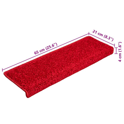 Tapetes de escada 20 peças 65x21x4 cm vermelho com borda retangular