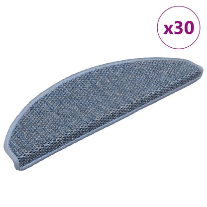 Tapetes escada adesivos aspeto sisal 30 pcs 65x21x4 cm azul