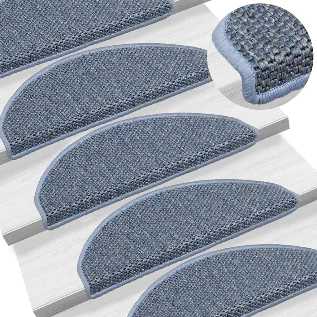 Tapetes escada adesivos aspeto sisal 30 pcs 65x21x4 cm azul