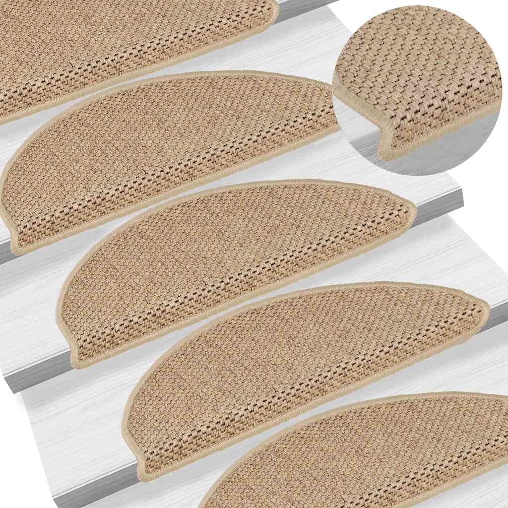 Tapetes escada adesivos aspeto sisal 30pcs 65x21x4cm cor areia