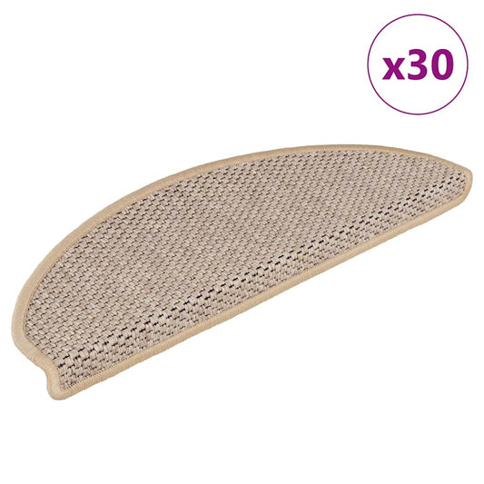 Tapetes escada adesivos aspeto sisal 30pcs 65x21x4cm bege-claro