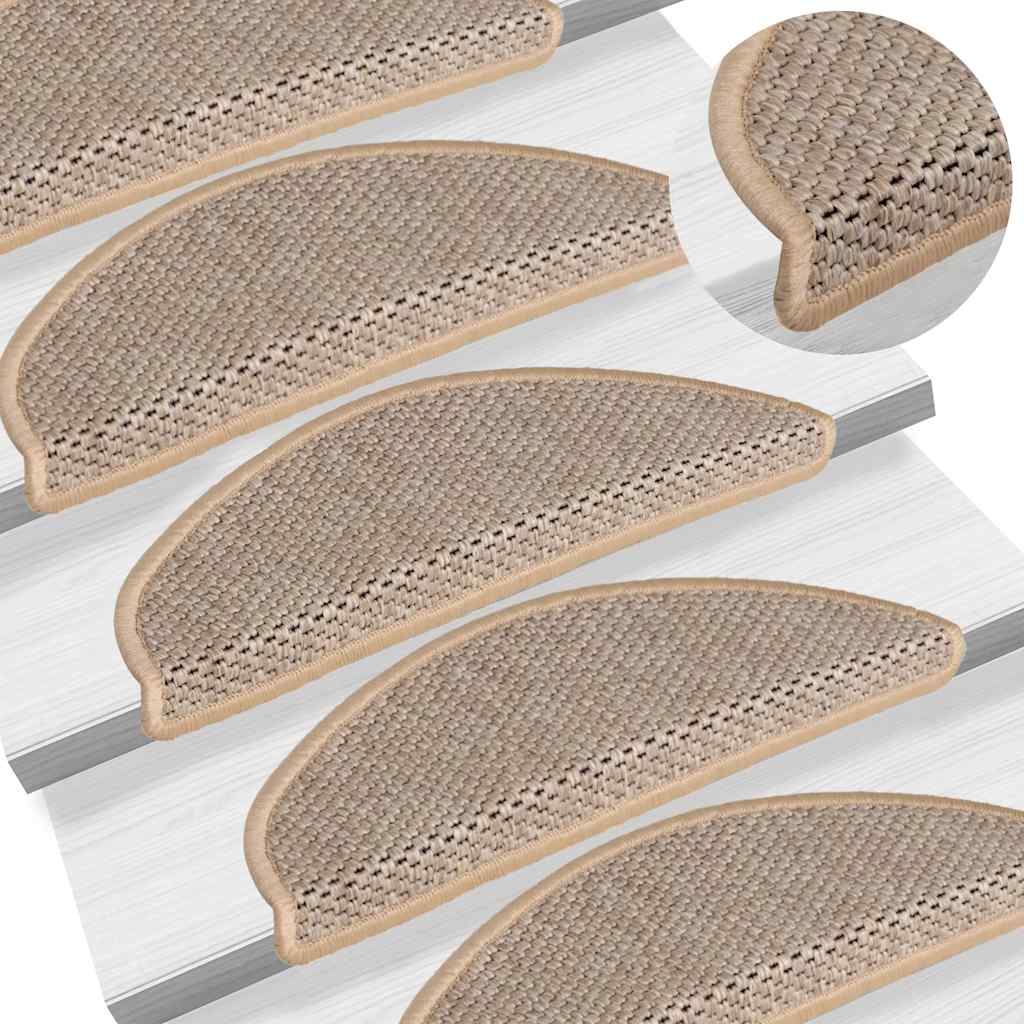 Tapetes escada adesivos aspeto sisal 30pcs 65x21x4cm bege-claro
