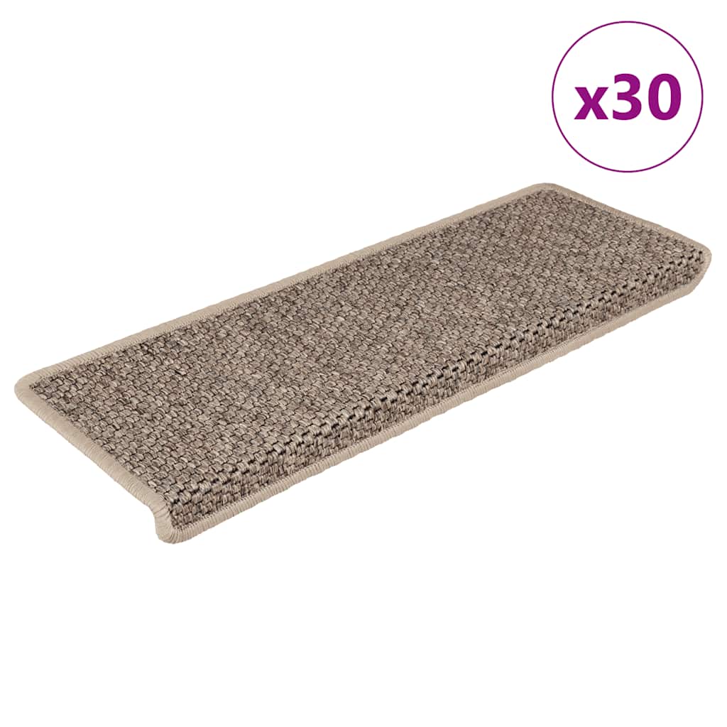 Tapetes escada adesivos aspeto sisal 30pcs 65x21x4 bege-escuro