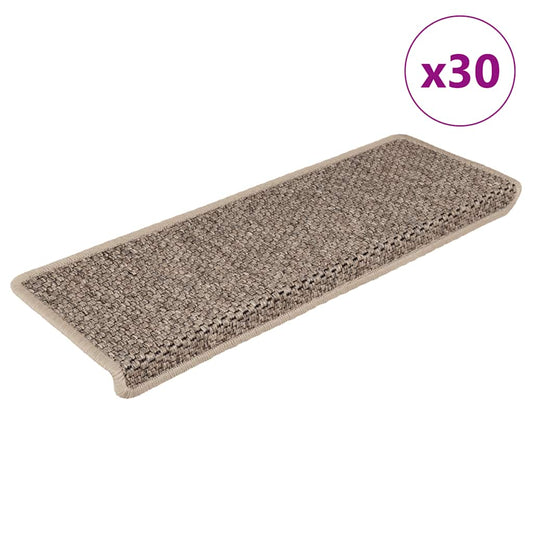 Tapetes escada adesivos aspeto sisal 30pcs 65x21x4 bege-escuro