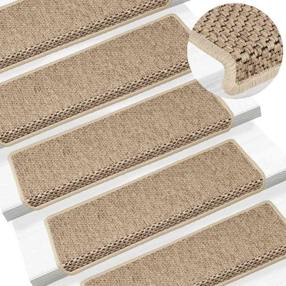 Tapetes escada adesivos aspeto sisal 30pcs 65x21x4cm cor areia
