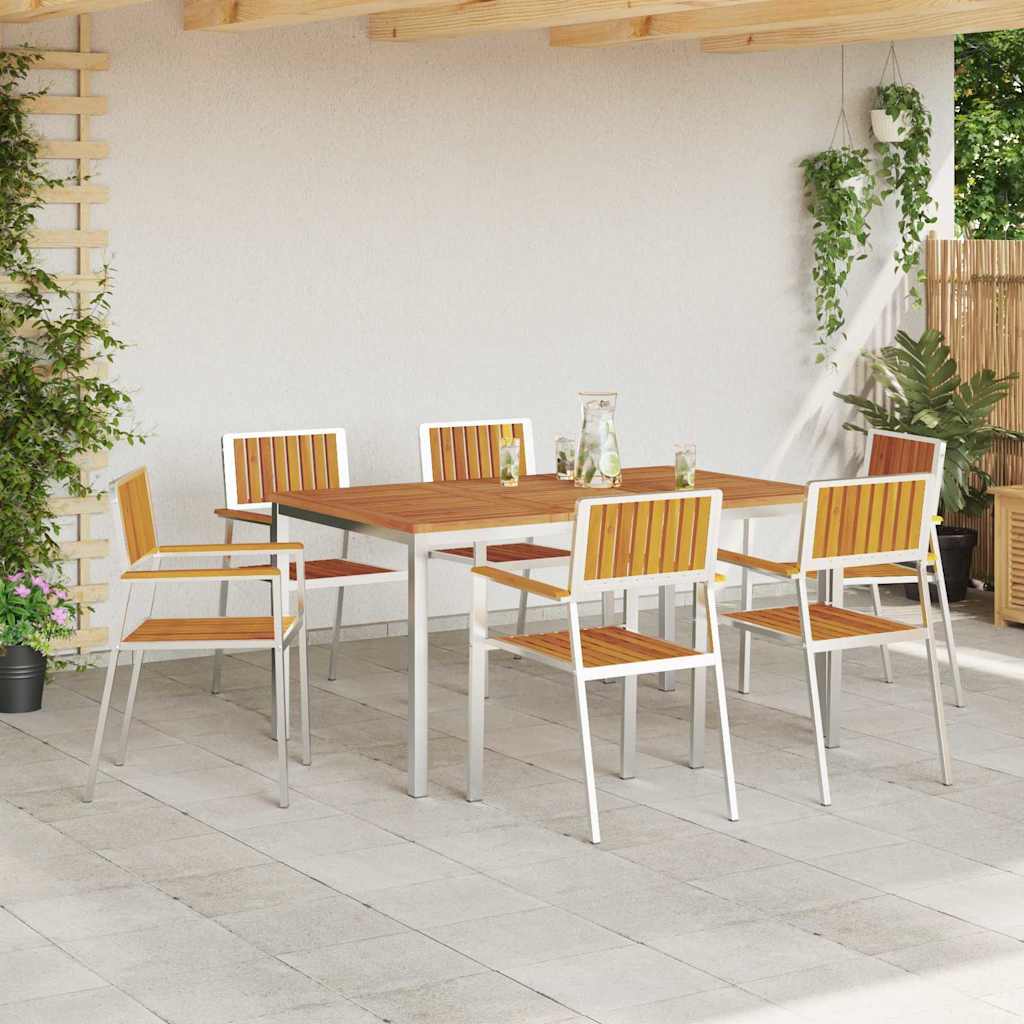 Conjunto de Jantar para Exterior 7 pcs Madeira Sólida de Acácia