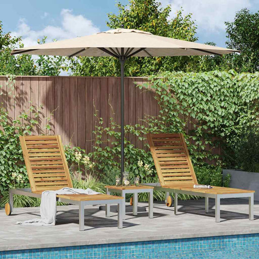 Camas de Sol 2pcs com Mesa 3 pcs Madeira de Acácia Sólida