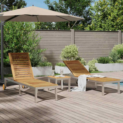 Camas de Sol 2pcs com Mesa 3 pcs Madeira de Acácia Sólida