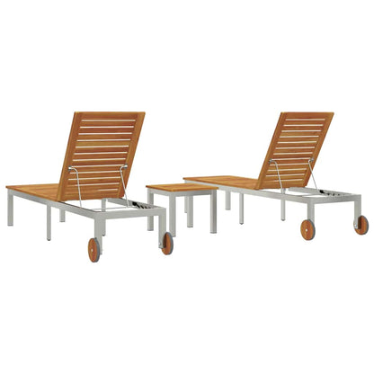 Camas de Sol 2pcs com Mesa 3 pcs Madeira de Acácia Sólida