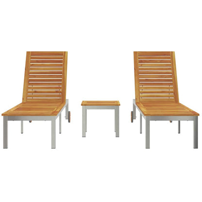Camas de Sol 2pcs com Mesa 3 pcs Madeira de Acácia Sólida