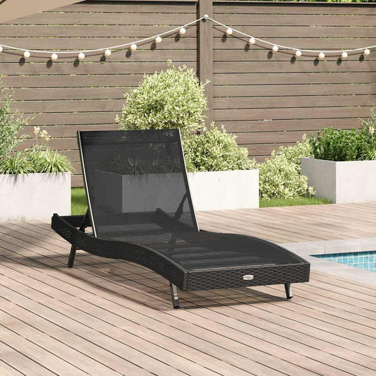 Espreguiçadeira Preto 70 x 197 x 82 cm Rattan Sintético e Metal