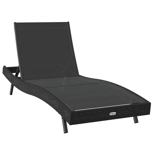 Espreguiçadeira Preto 70 x 197 x 82 cm Rattan Sintético e Metal