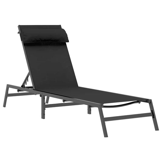 Espreguiçadeira 1-pessoa Preto 197 x 54 x 86 cm Aço e textileno