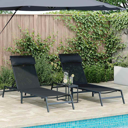 Espreguiçadeiras com mesa 2-pessoa 3 pcs Preto e antracite