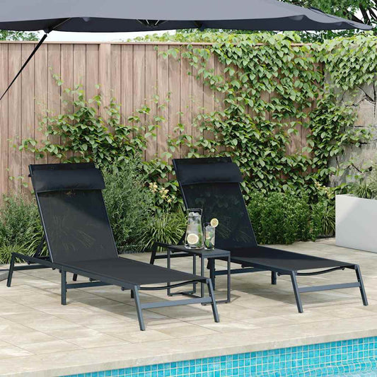 Espreguiçadeiras com mesa 2-pessoa 3 pcs Preto e antracite