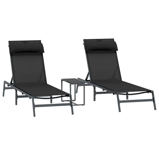 Espreguiçadeiras com mesa 2-pessoa 3 pcs Preto e antracite