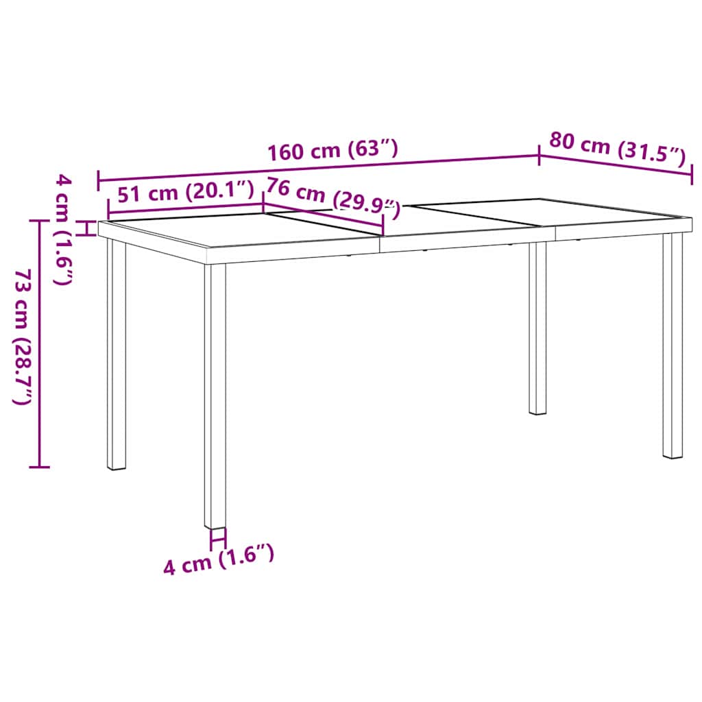 Mesa de Jardim Preto 160 x 80 x 73 cm Metal