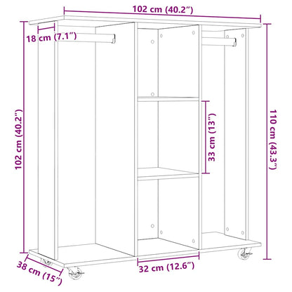 Guarda-roupa com roda carvalho artisiano 102 x 38 x 110 cm