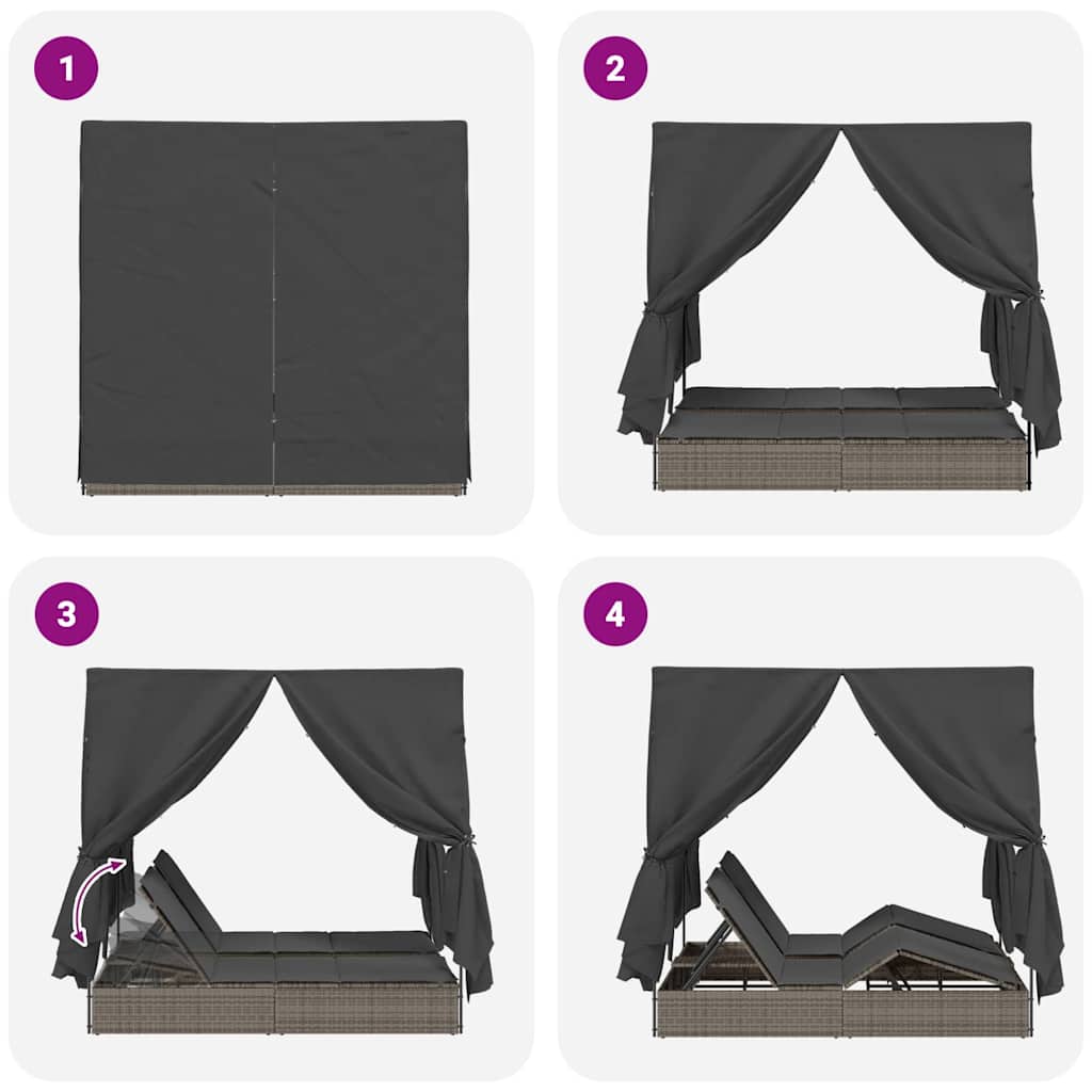 Espreguiçadeira Dupla com Cobertura Cinzeto 205 x 129 x 200 cm