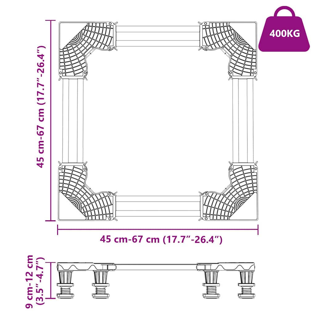 Base para Máquina de Lavar Manual Cinzeto 67 x 67 x 12 cm Metal