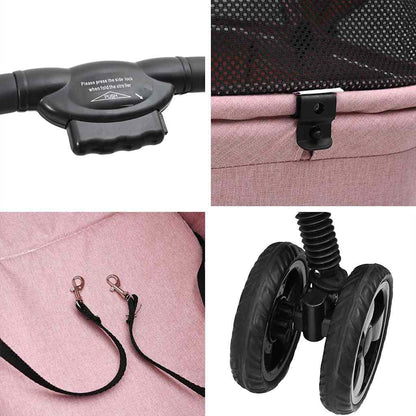 Carrinho de Pet Dobrável Ajustável Rosa 81 x 47 x 99 cm