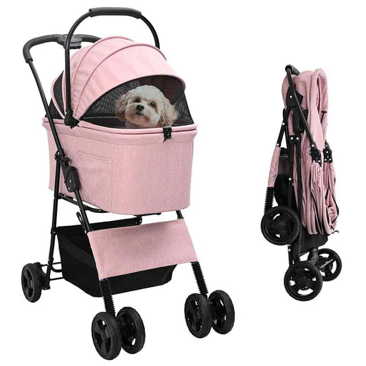 Carrinho de Pet Dobrável Ajustável Rosa 81 x 47 x 99 cm
