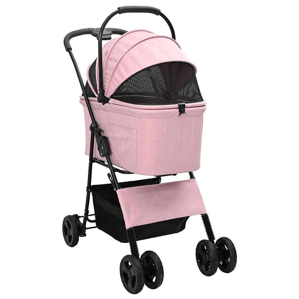 Carrinho de Pet Dobrável Ajustável Rosa 81 x 47 x 99 cm