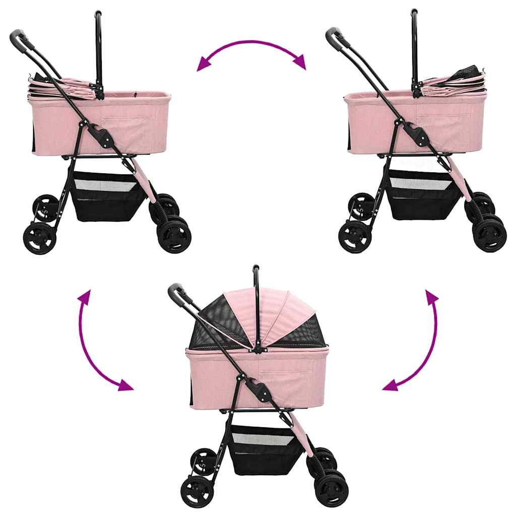 Carrinho de Pet Dobrável Ajustável Rosa 81 x 47 x 99 cm