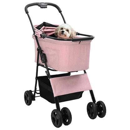 Carrinho de Pet Dobrável Ajustável Rosa 81 x 47 x 99 cm