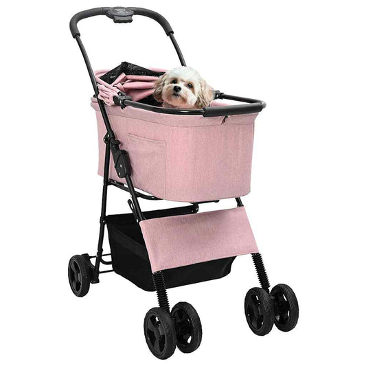Carrinho de Pet Dobrável Ajustável Rosa 81 x 47 x 99 cm