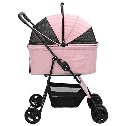Carrinho de Pet Dobrável Ajustável Rosa 81 x 47 x 99 cm
