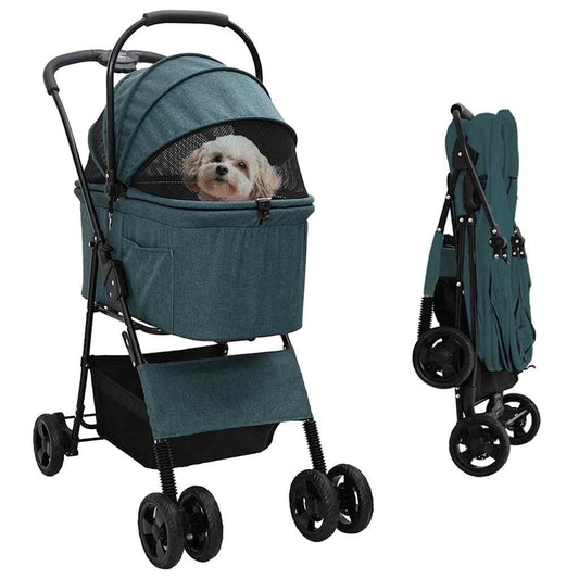 Carrinho de Pet Dobrável Ajustável Verde 81 x 47 x 99 cm