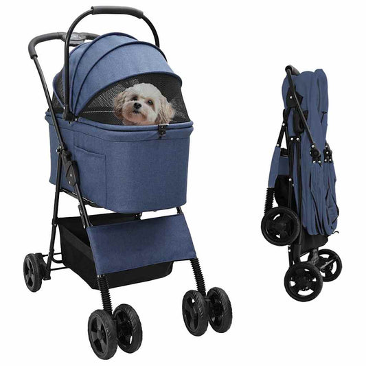 Carrinho de Pet Dobrável Ajustável Azul 81 x 47 x 99 cm