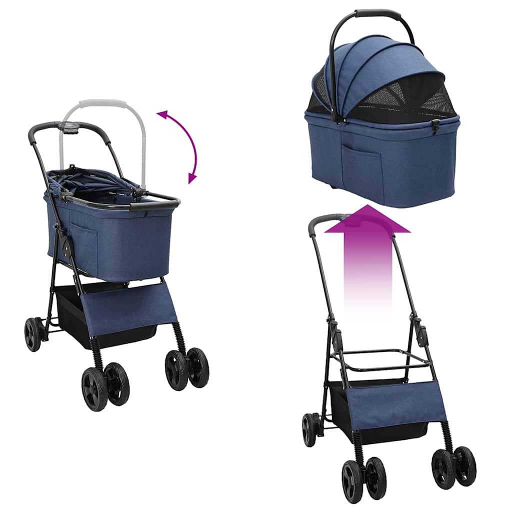 Carrinho de Pet Dobrável Ajustável Azul 81 x 47 x 99 cm