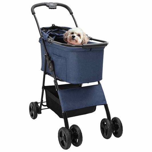 Carrinho de Pet Dobrável Ajustável Azul 81 x 47 x 99 cm