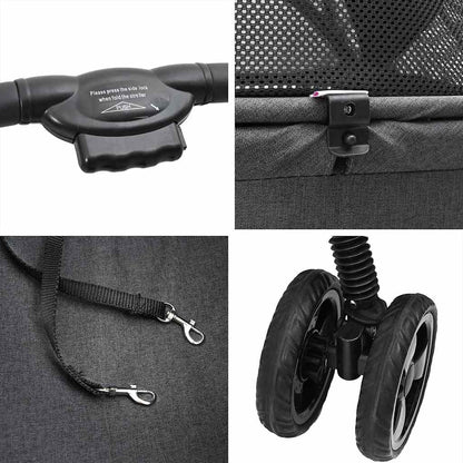 Carrinho de Pet Dobrável Ajustável Preto 81 x 47 x 99 cm