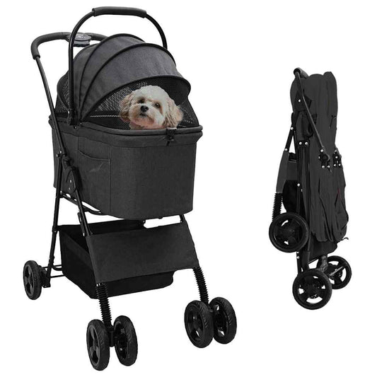 Carrinho de Pet Dobrável Ajustável Preto 81 x 47 x 99 cm