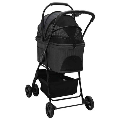 Carrinho de Pet Dobrável Ajustável Preto 81 x 47 x 99 cm