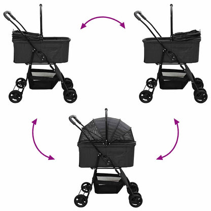 Carrinho de Pet Dobrável Ajustável Preto 81 x 47 x 99 cm