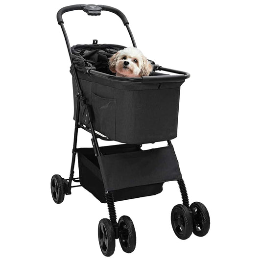 Carrinho de Pet Dobrável Ajustável Preto 81 x 47 x 99 cm