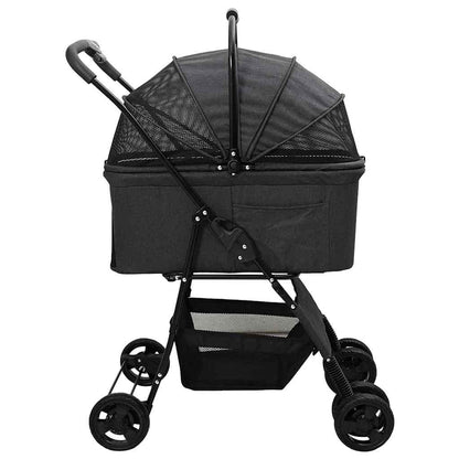 Carrinho de Pet Dobrável Ajustável Preto 81 x 47 x 99 cm