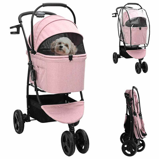 Carrinho de Pet Dobrável Ajustável Rosa 78 x 54 x 101 cm