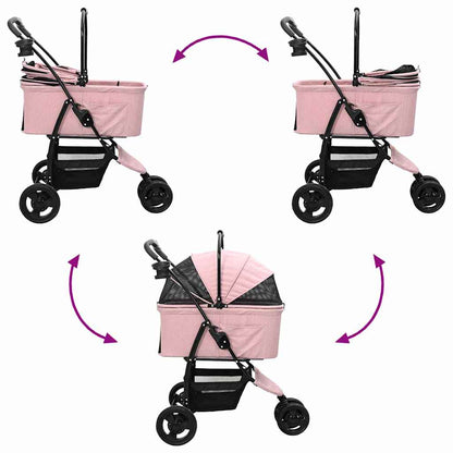 Carrinho de Pet Dobrável Ajustável Rosa 78 x 54 x 101 cm