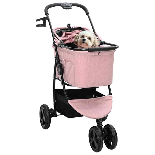 Carrinho de Pet Dobrável Ajustável Rosa 78 x 54 x 101 cm