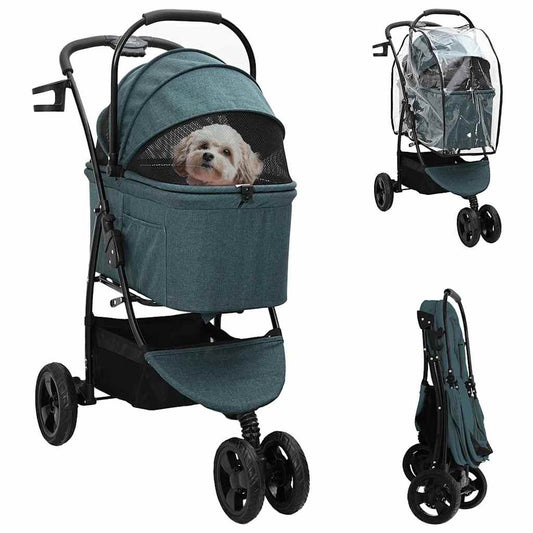 Carrinho de Pet Dobrável Ajustável Verde 78 x 54 x 101 cm
