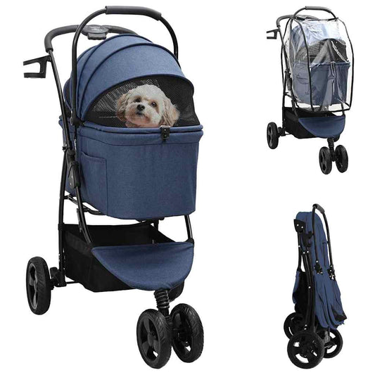 Carrinho de Pet Dobrável Ajustável Azul 78 x 54 x 101 cm